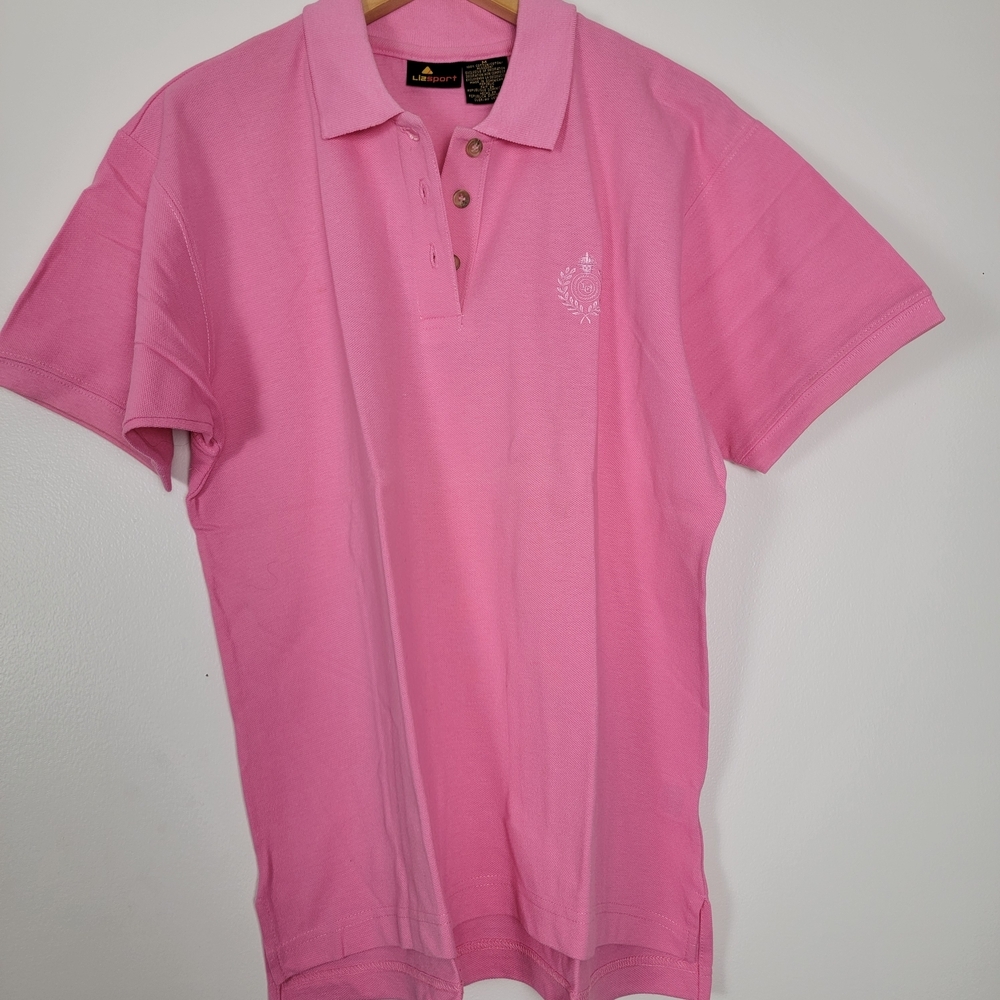Liz Sport Textured Cotton Classic Pink Polo Shirt Top Vintage Medium